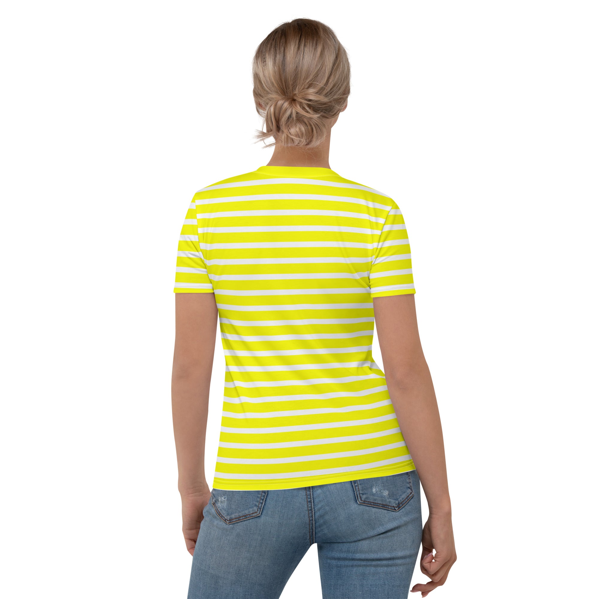 Women's T shirt White and Yellow Striped