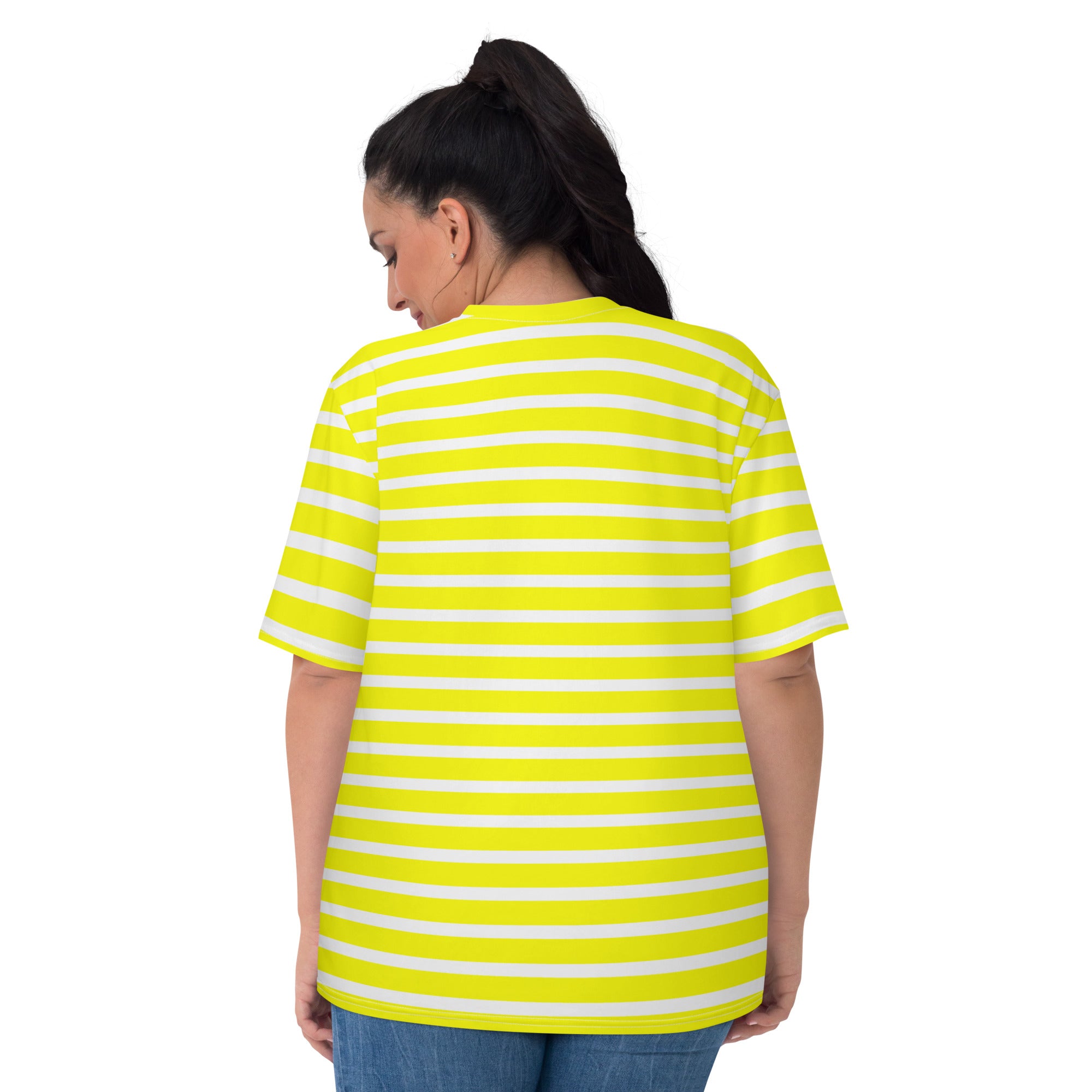 Women's T shirt White and Yellow Striped