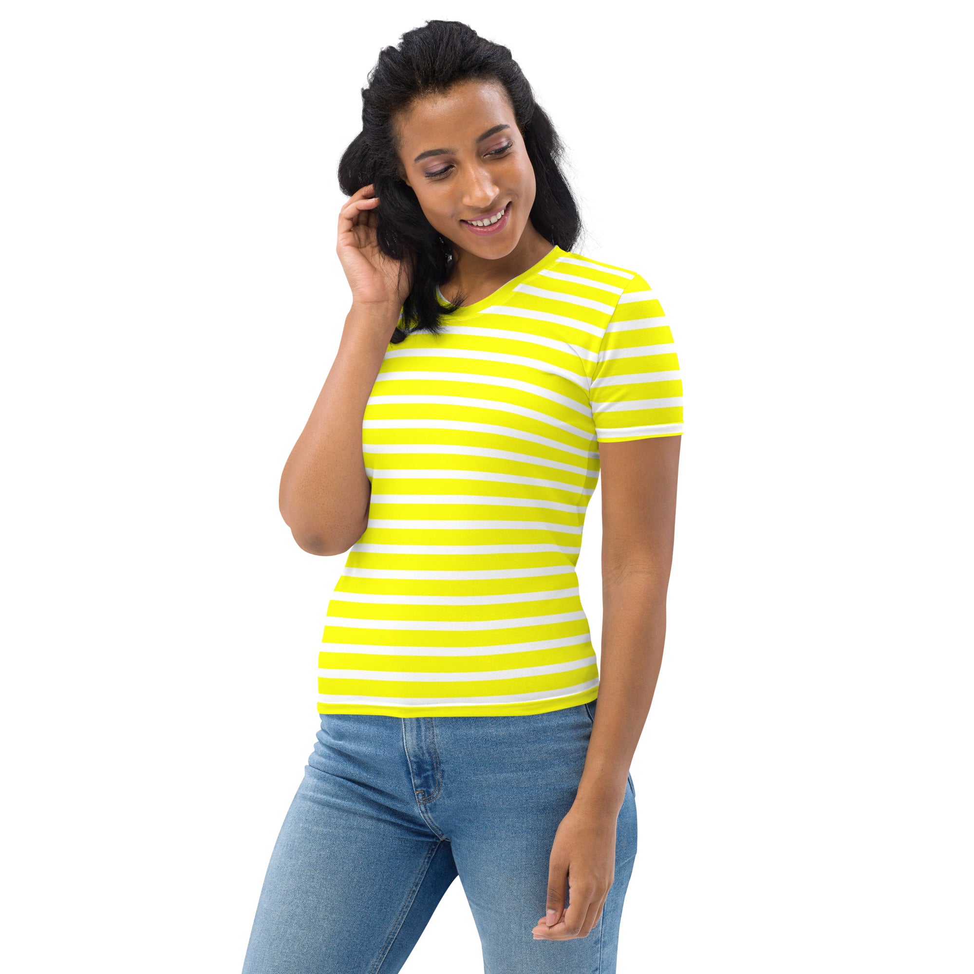 Women's T shirt White and Yellow Striped