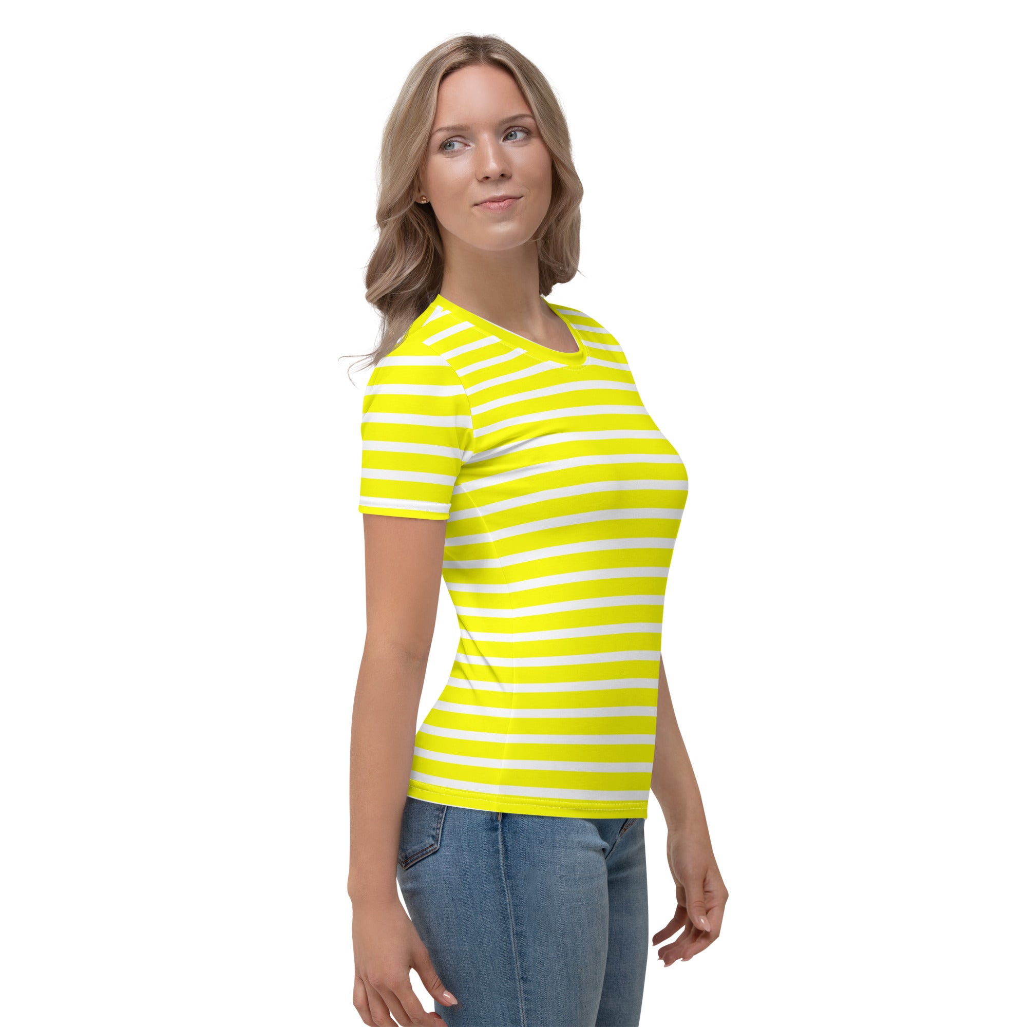 Women's T shirt White and Yellow Striped