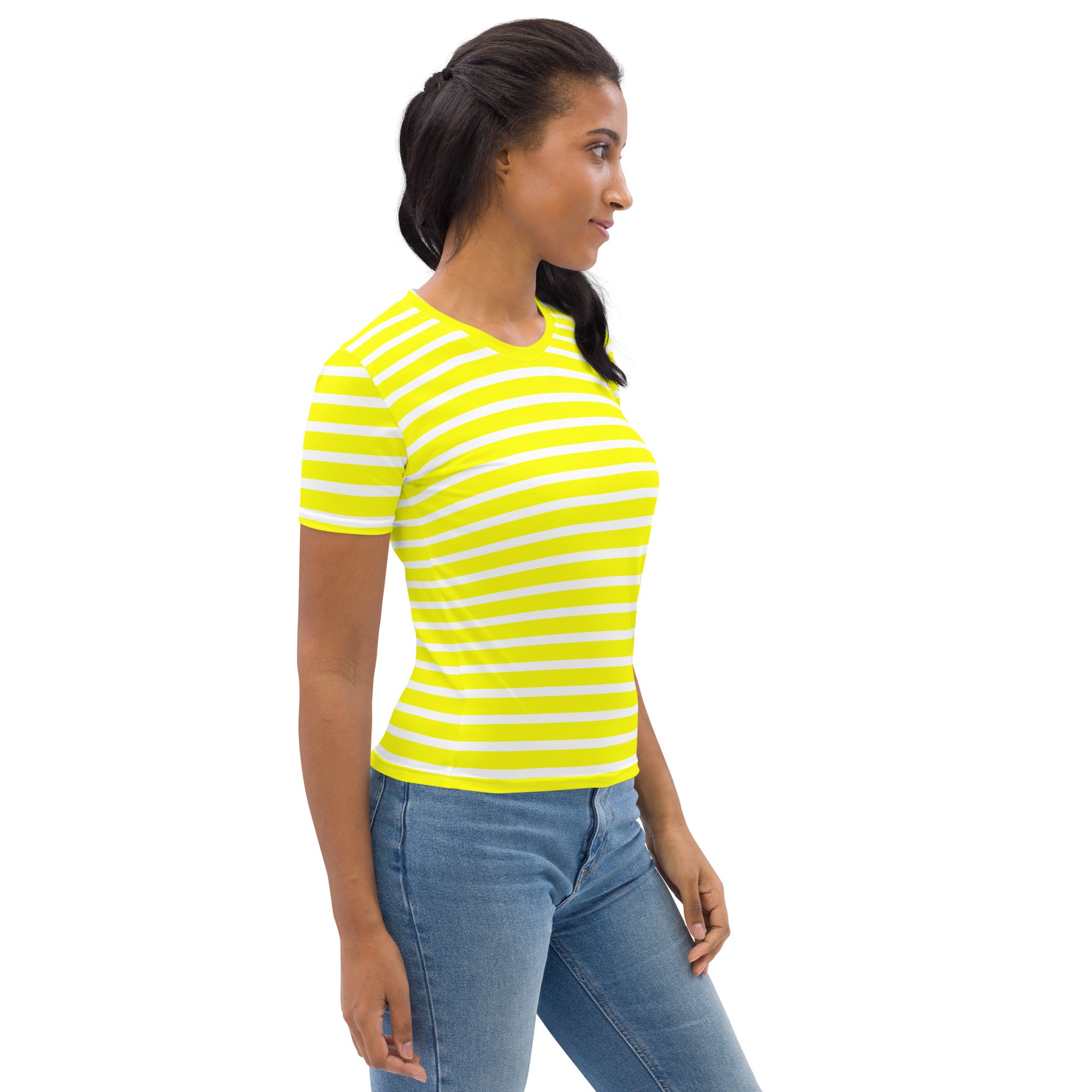 Women's T shirt White and Yellow Striped