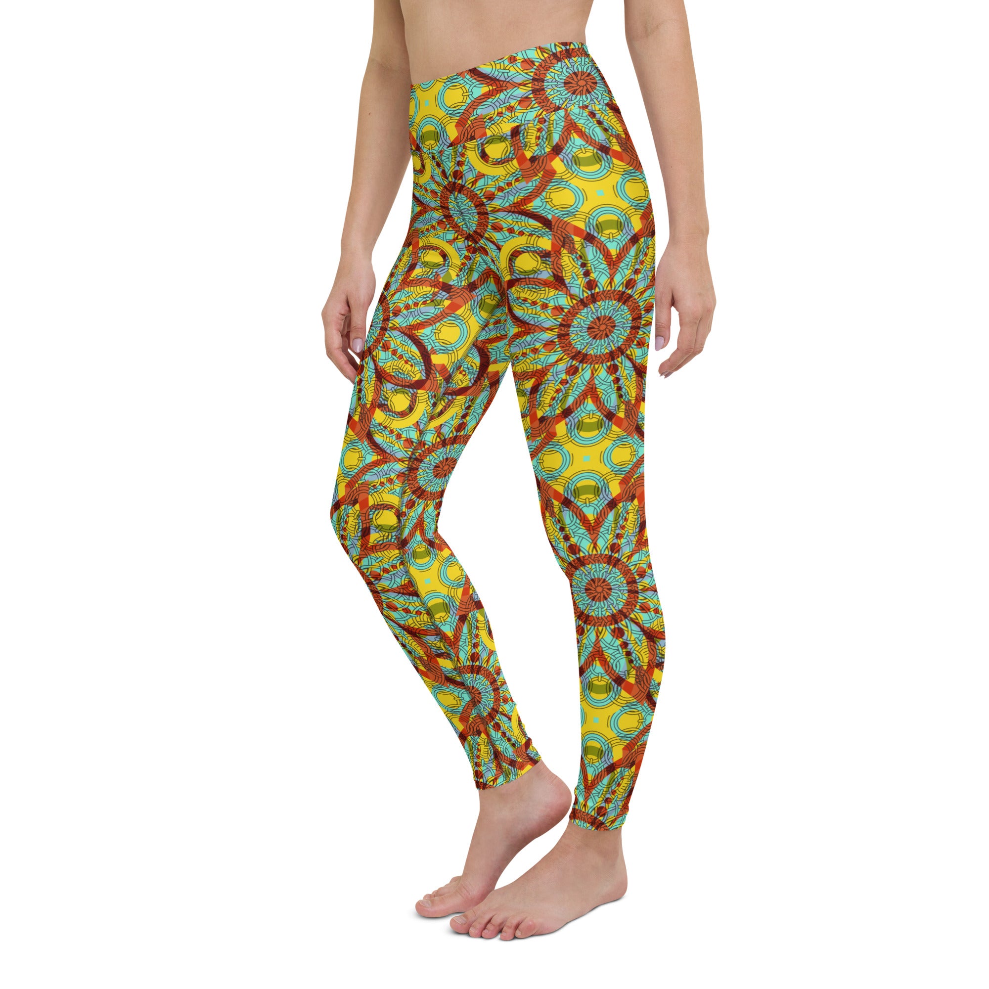 Yoga Leggings Floral Kaleidoscope Yellow