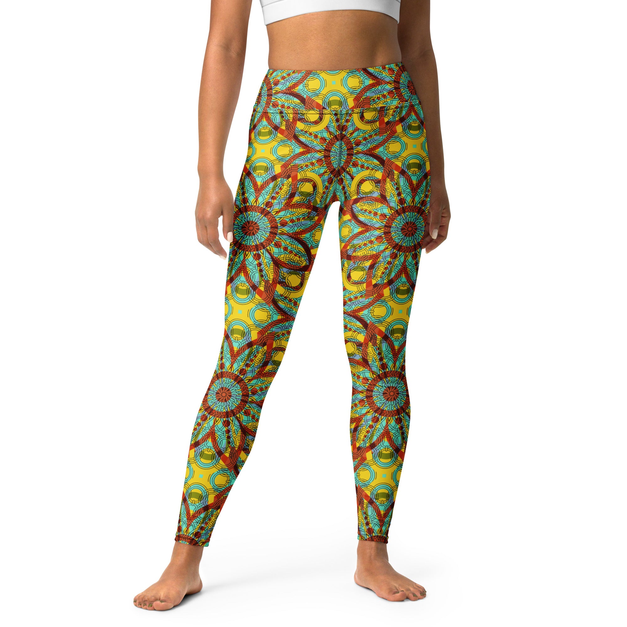 Yoga Leggings Floral Kaleidoscope Yellow