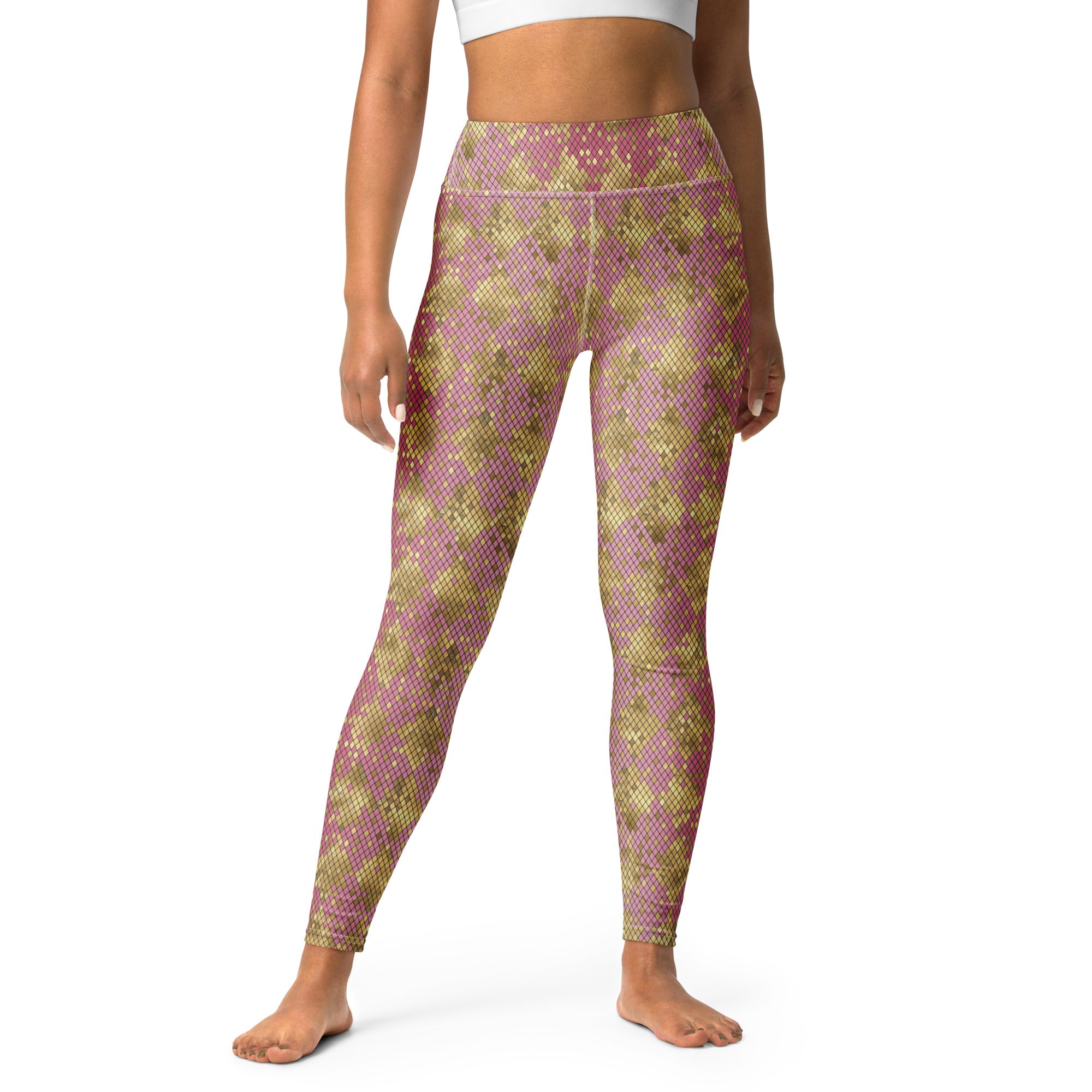 Yoga Leggings Snake Print Gold and Pink