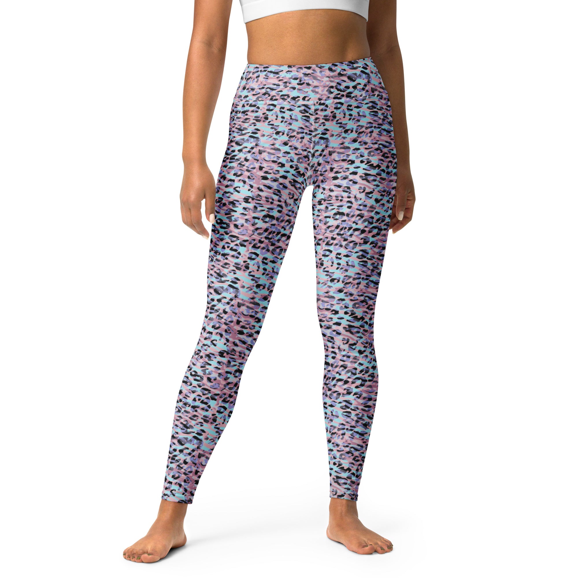 Yoga Leggings Zebra and Leopard Print Pink with Cyan
