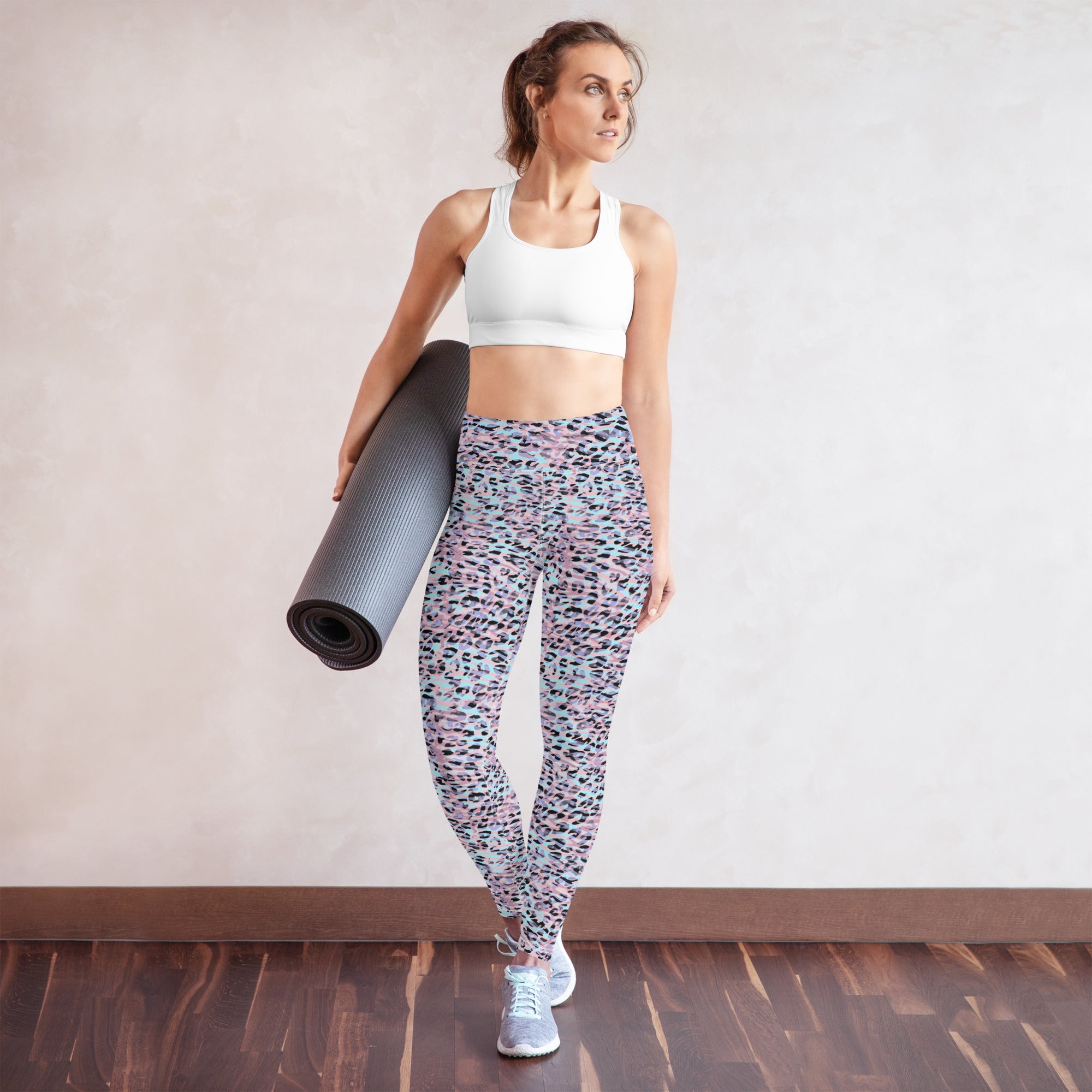 Yoga Leggings Zebra and Leopard Print Pink with Cyan