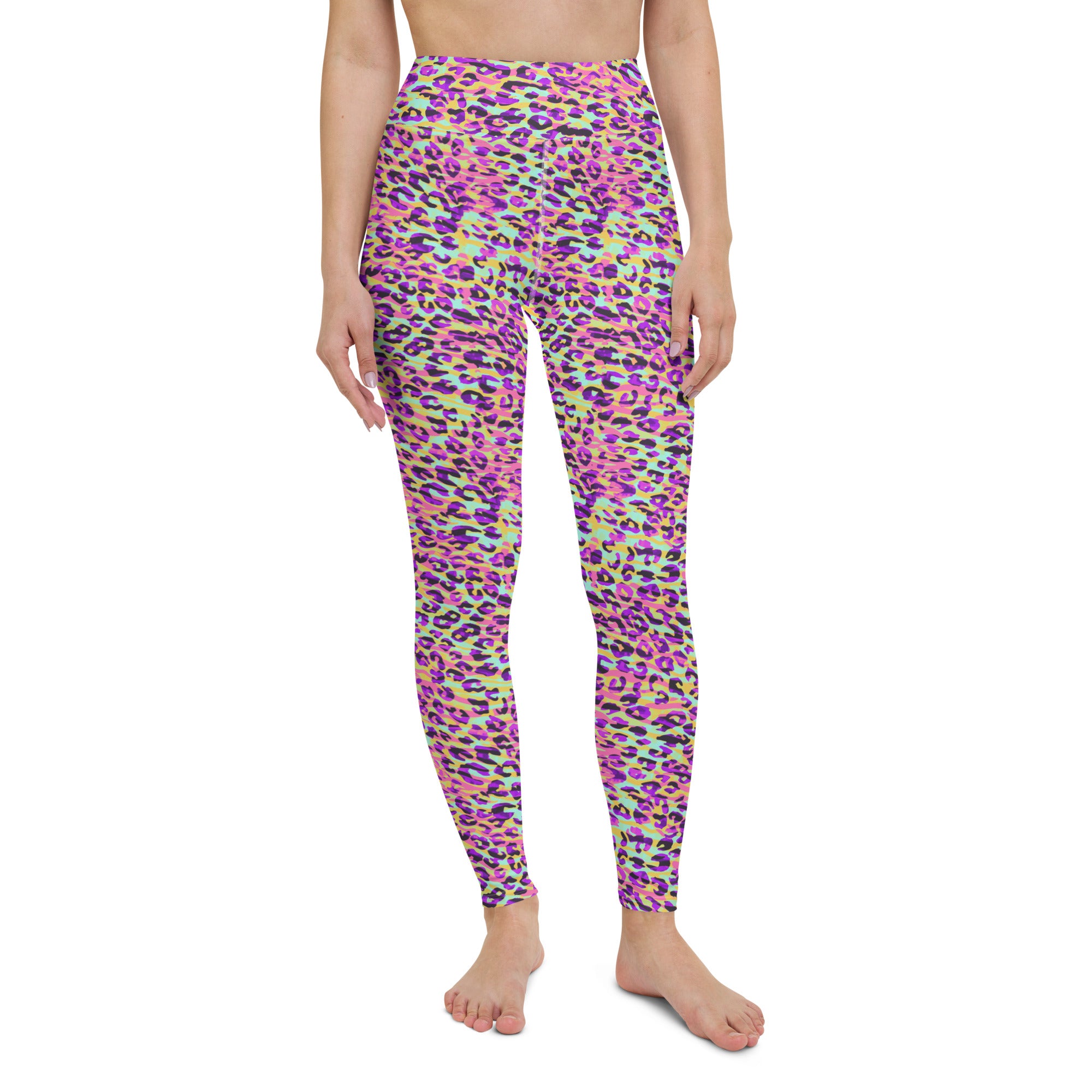 Yoga Leggings Zebra and Leopard Print Pink with Yellow