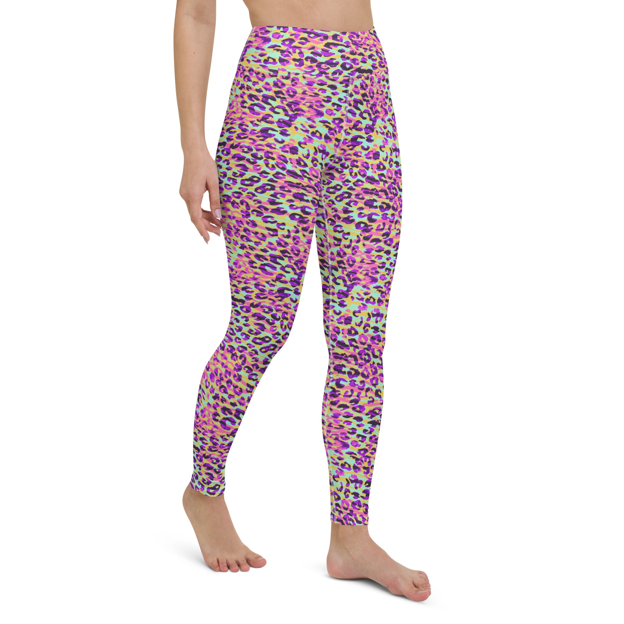 Yoga Leggings Zebra and Leopard Print Pink with Yellow