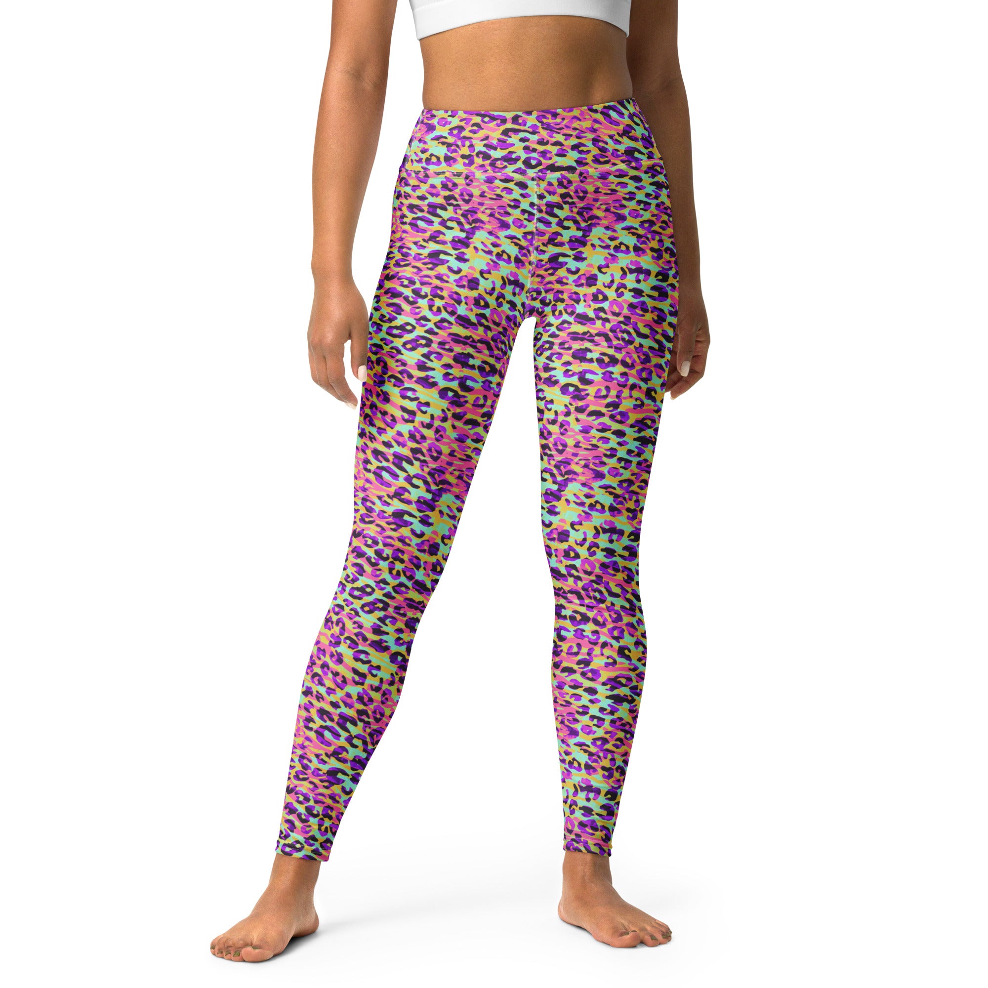 Yoga Leggings Zebra and Leopard Print Pink with Yellow