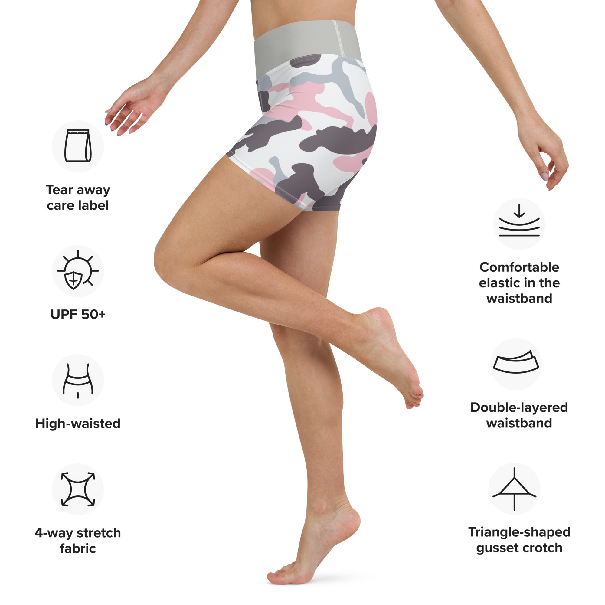 Yoga Shorts Camo Pink and Grey
