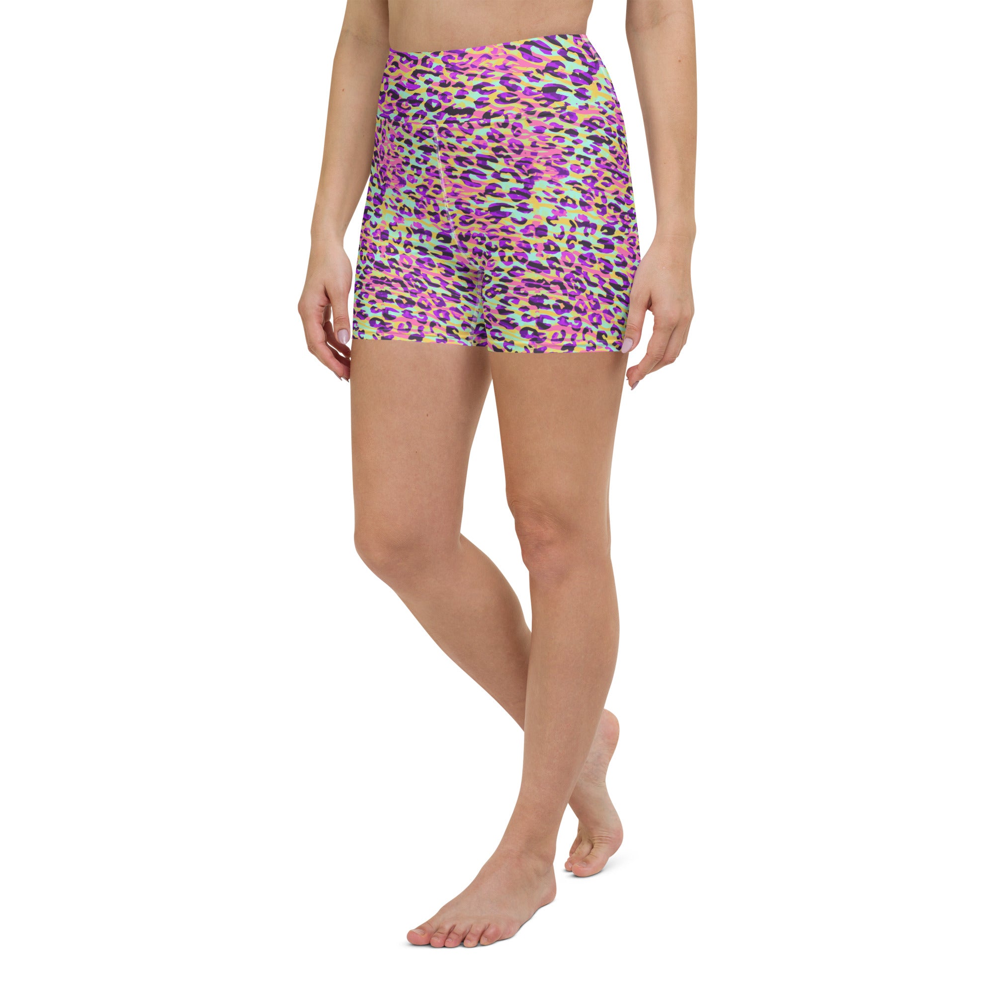 Yoga Shorts Zebra and Leopard Print Pink with Yellow