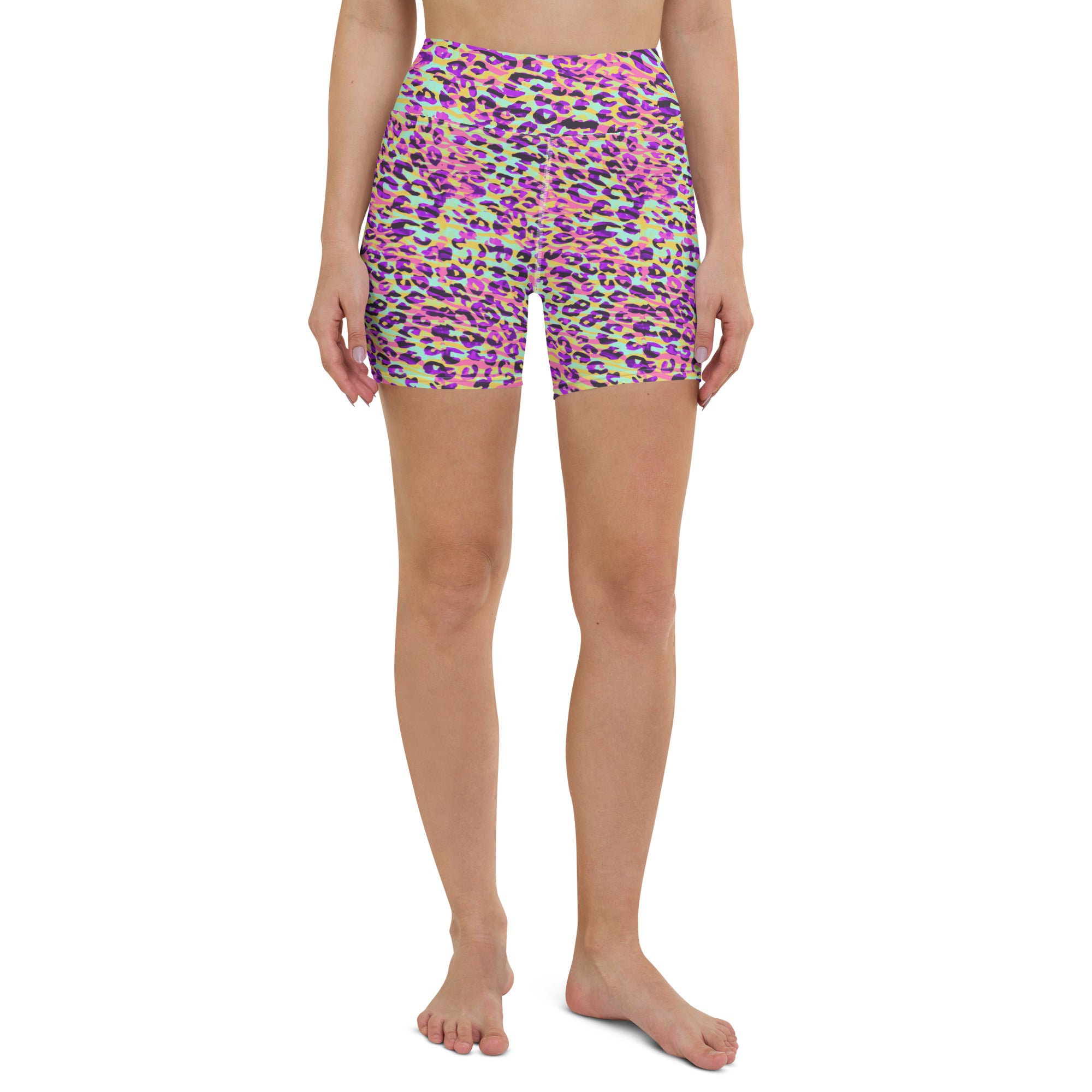Yoga Shorts Zebra and Leopard Print Pink with Yellow