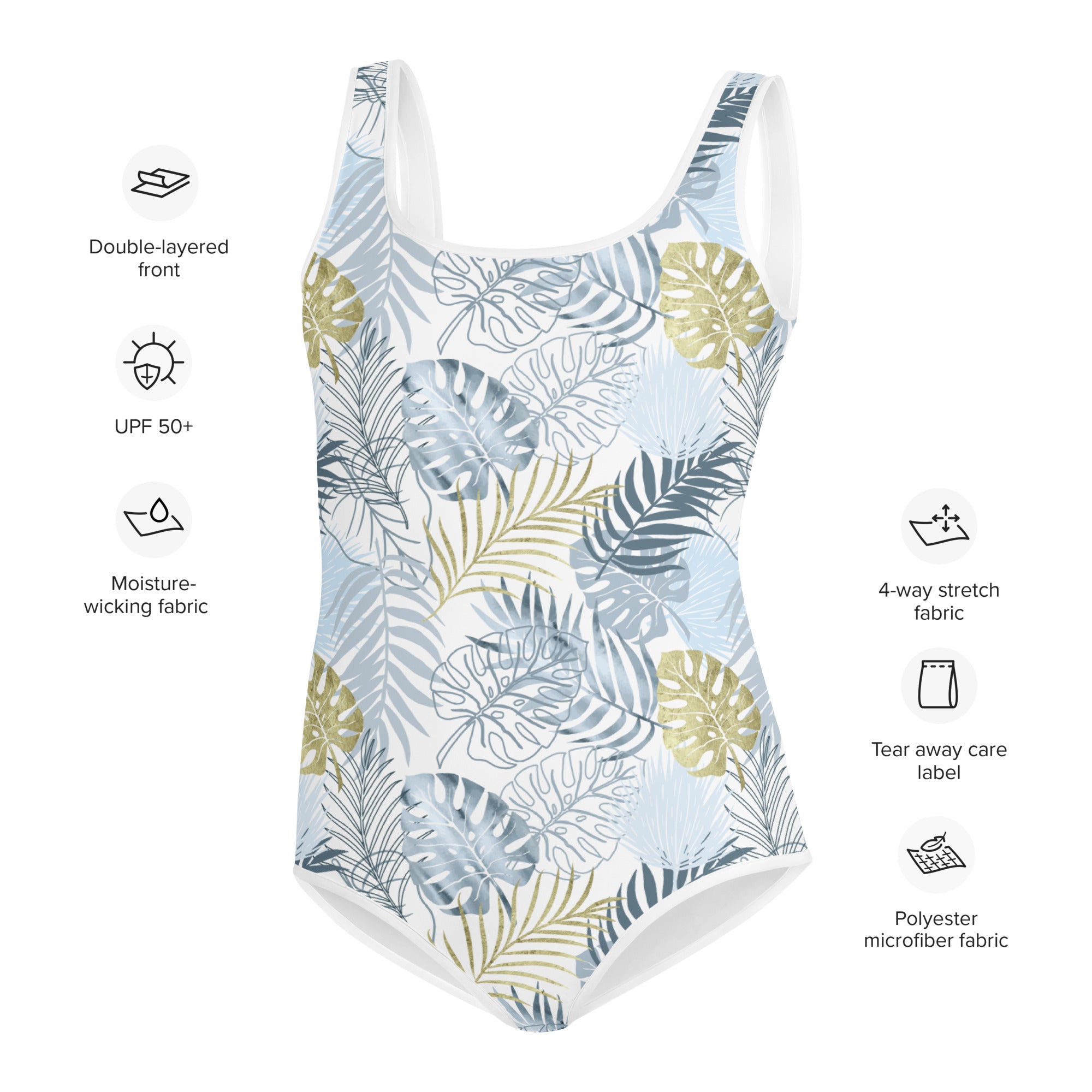 Youth Swimsuit TROPICAL LEAFS WHITE