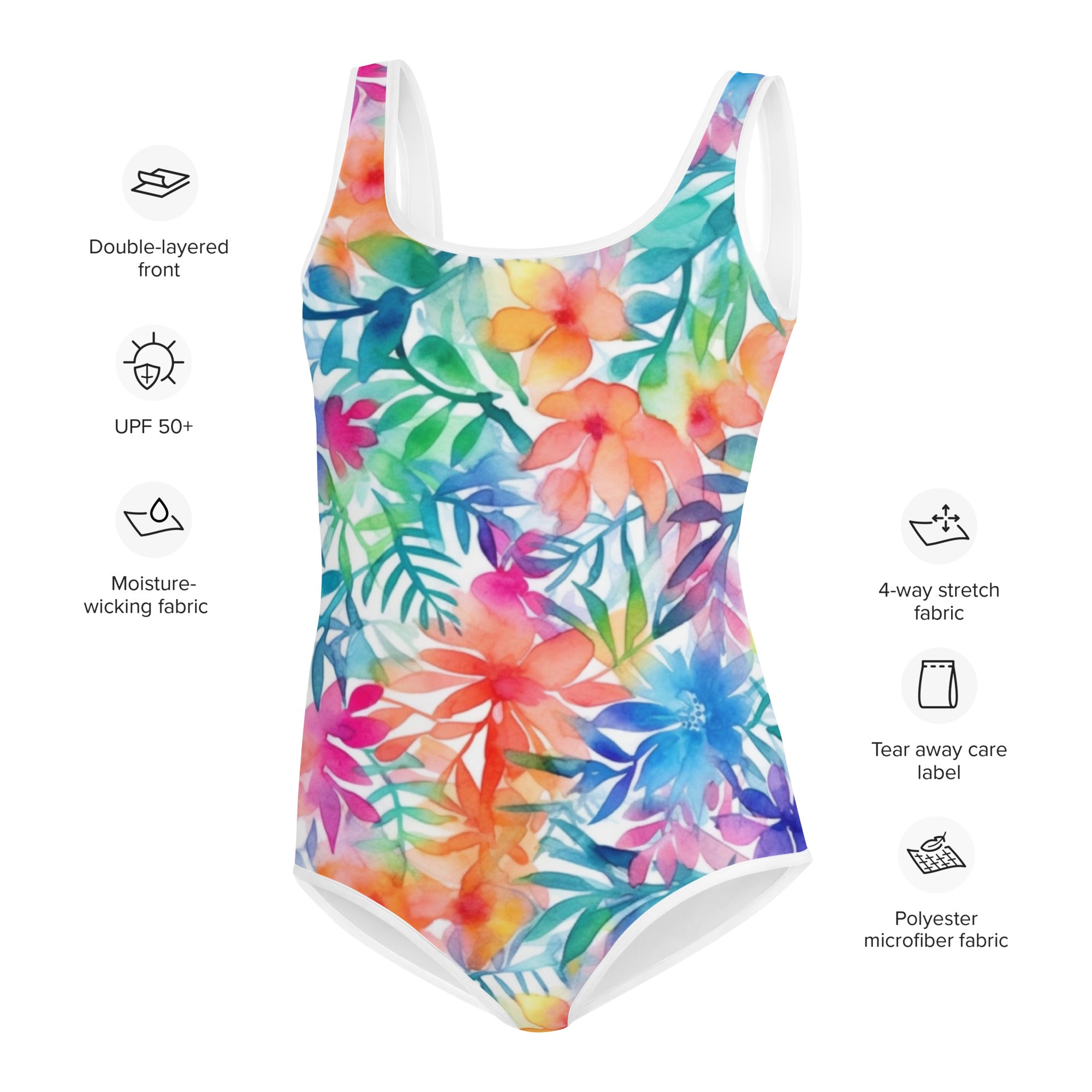 Youth Swimsuit Watercolor summer flowers II